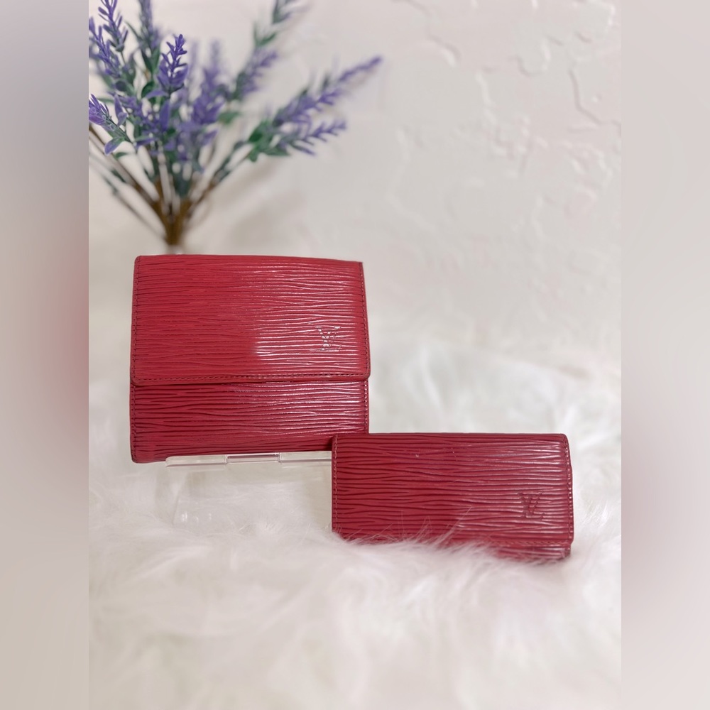 LV Red Epi Wallet and a Keychain Bundle